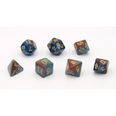 Dobbelstenen Stardust Blauw/Amber 7set